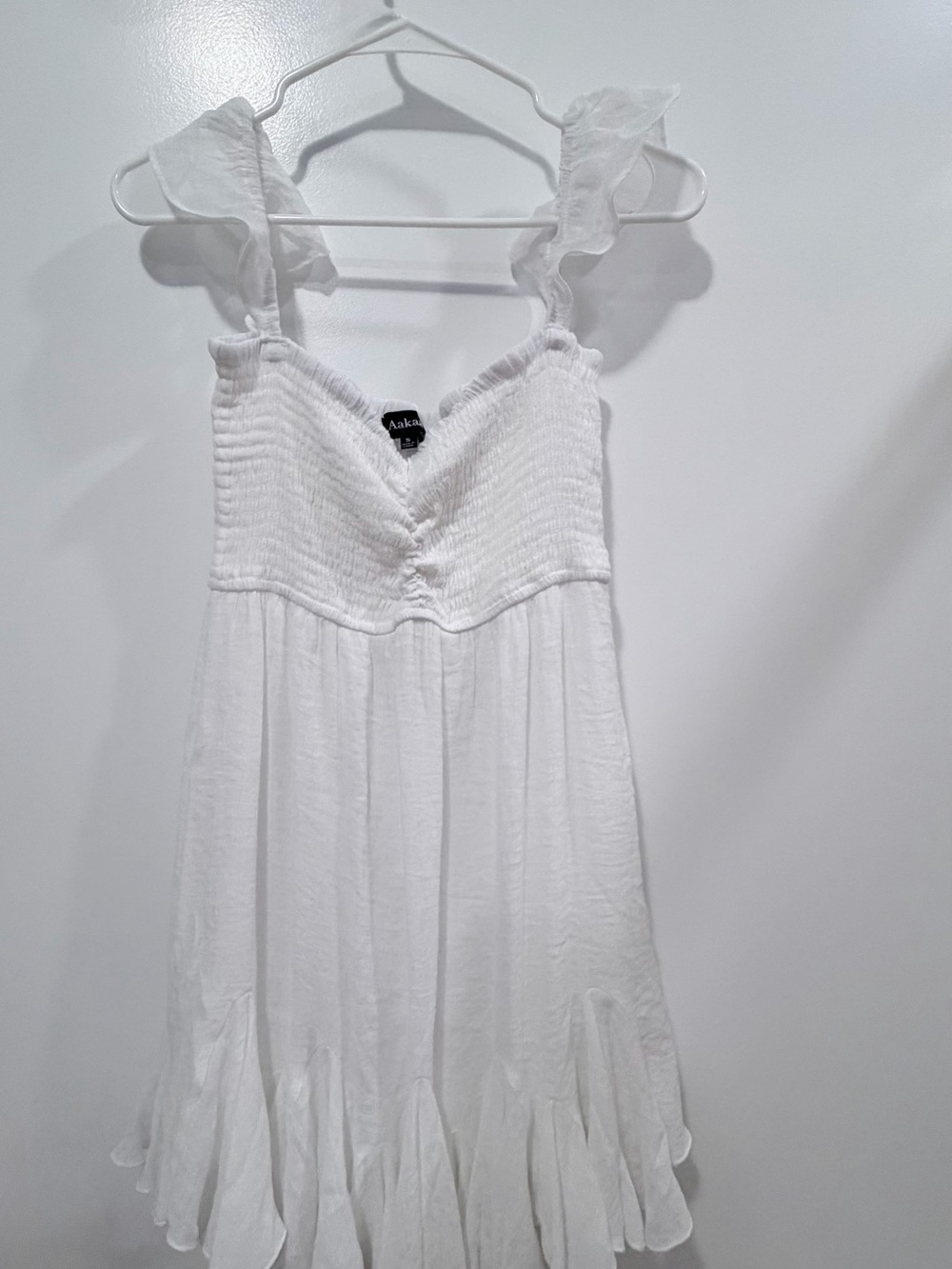 Aakaa White Mini Dress with Off The Shoulder Ruffled Sleeves